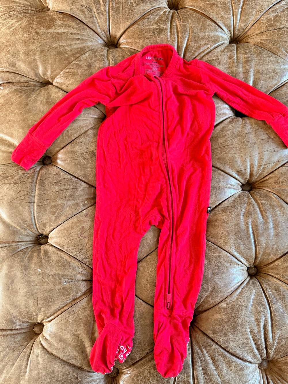 LEV Baby Bamboo‎ Convertible Footie Pajama Sleeper Red Hearts 6-9M